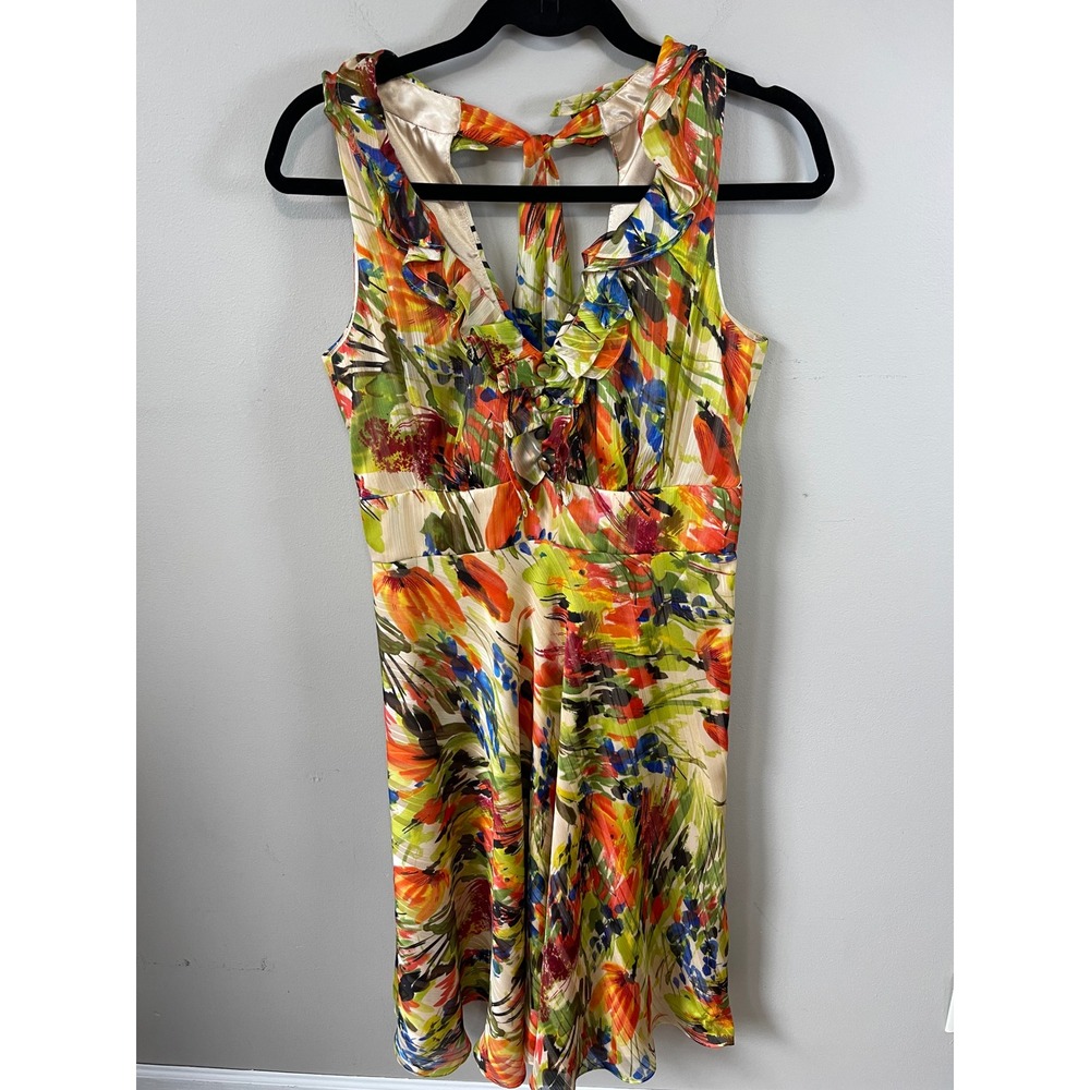 Donna Ricco New York Floral Ruffle Tie Back Sleeveless Dress Multi-Color party